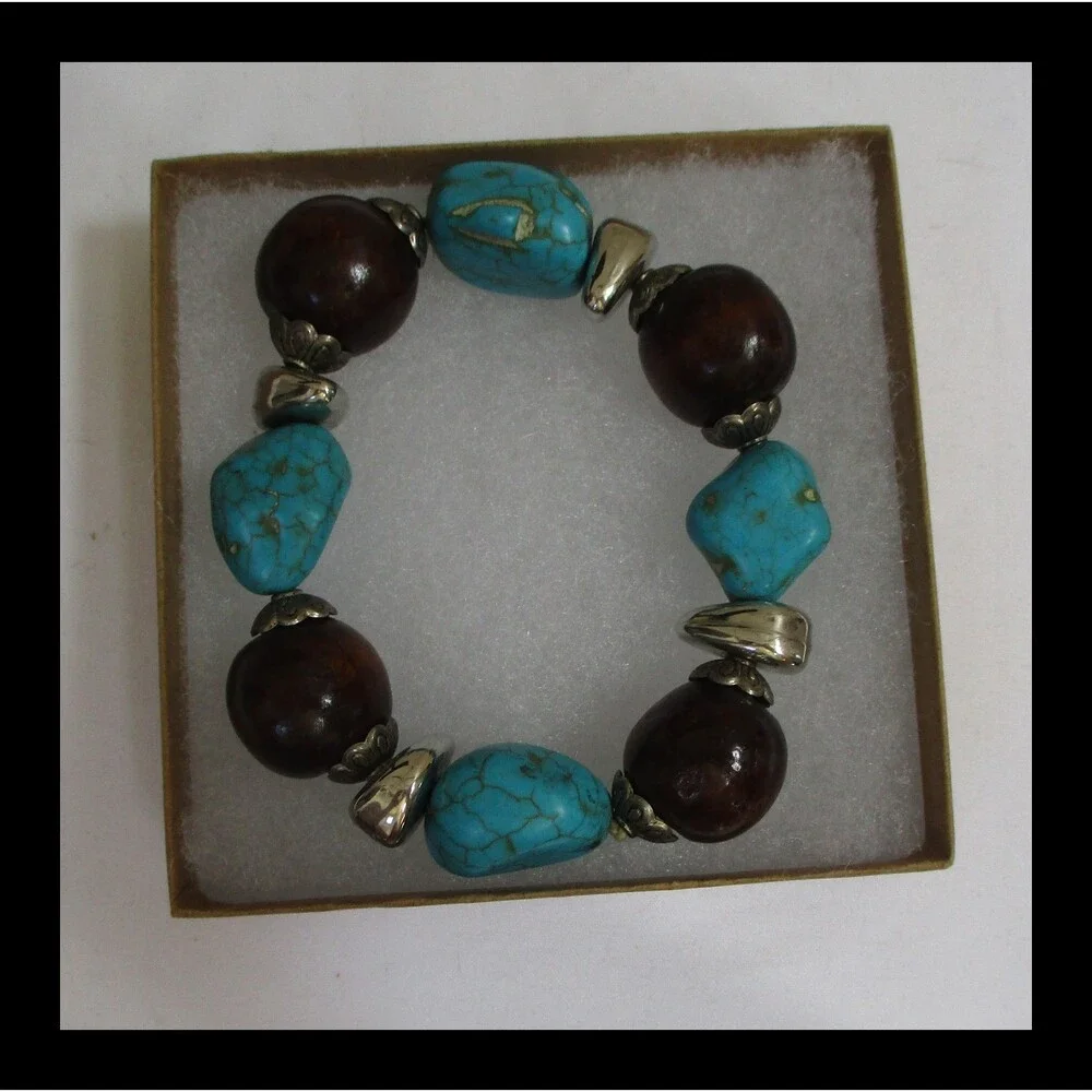 Turquoise & Brown Colored Paparazzi Stretch Bracelet BR-02